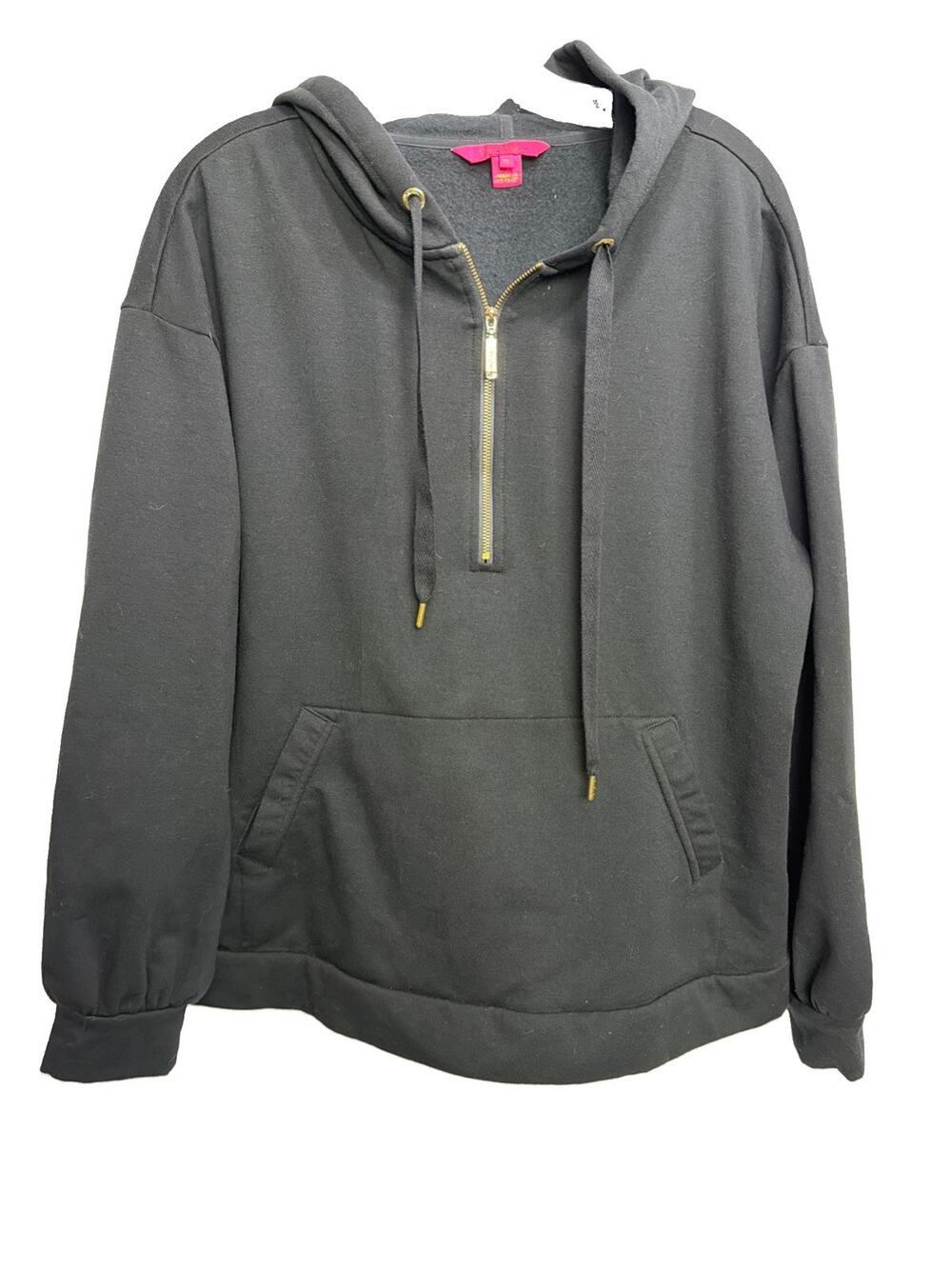 Lilly Pulitzer Women's Quarter Zip Hoodie Kangaroo Pocket Sz Med Black Normcore